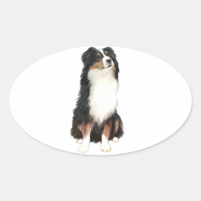 AUSTRALIAN SHEPHERD (A) - Tri Colour Oval Sticker (Front)