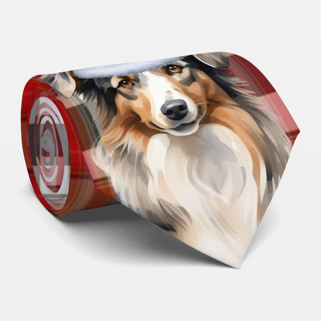 Australian Shepherd and Plaid Christmas Dog Lover Tie (Rolled)