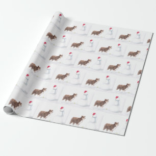 Australian Shepherd and Snowman Dog Art Wrapping P Paper