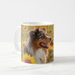 Australian Shepherd and Sunflowers  Coffee Mug