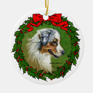 Australian Shepherd Art by Glenda S. Harlan Ceramic Tree Decoration
