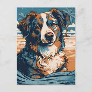 Australian Shepherd at a tropical beach Holiday Postcard