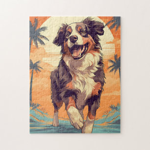 Australian Shepherd at a tropical beach Jigsaw Puzzle