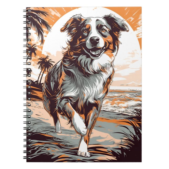 Australian Shepherd at a tropical beach Notebook (Front)