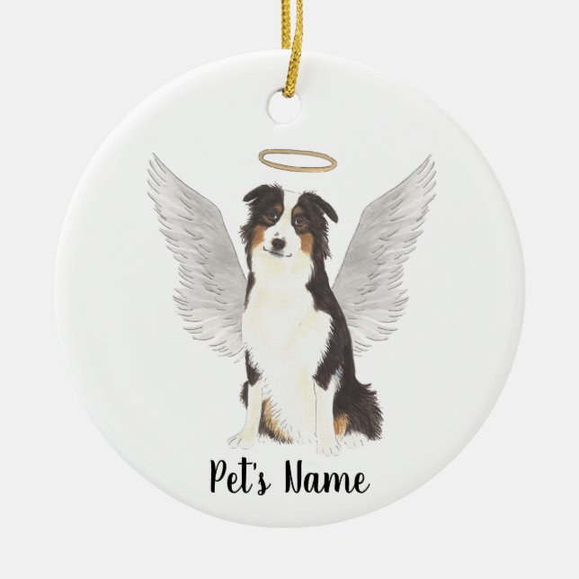 Australian Shepherd Aussie Sympathy Memorial  Ceramic Tree Decoration (Front)