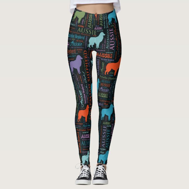 Australian Shepherd Aussie Word Art Leggings (Front)