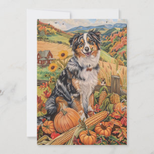 Australian Shepherd Autumn Harvest Thanksgiving Holiday Card