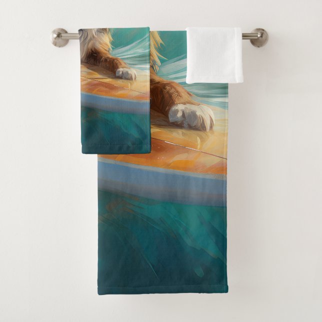 Australian Shepherd Beach Surfing Painting Bath Towel Set (Insitu)