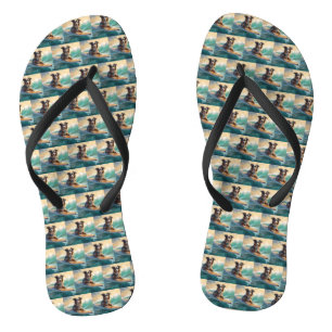 Australian Shepherd Beach Surfing Painting Flip Flops