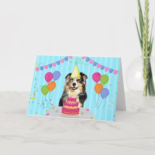 Australian Shepherd Birthday Holiday Card (Front)