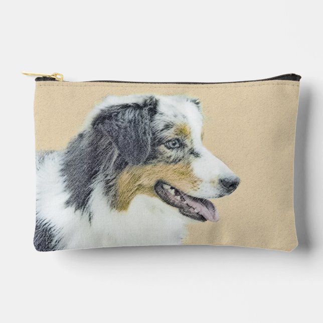 Australian Shepherd Black Tri Painting Dog Art Accessory Pouch (Front)