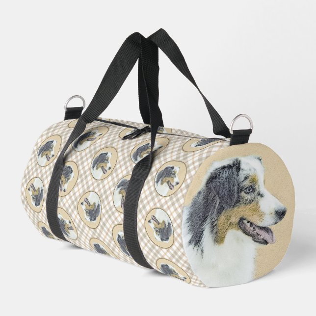 Australian Shepherd Black Tri Painting Dog Art Duffle Bag (Left Corner)