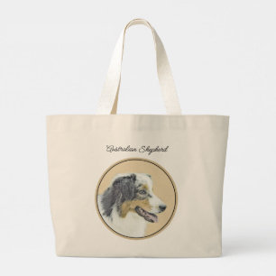 Australian Shepherd Black Tri Painting Dog Art Large Tote Bag