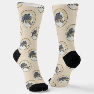 Australian Shepherd Black Tri Painting Dog Art Socks