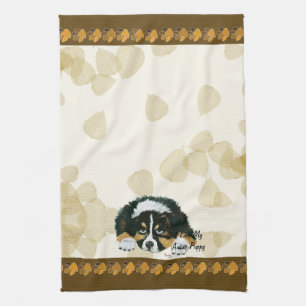 Australian Shepherd Black Tri Puppy ~Tan Leaves Tea Towel