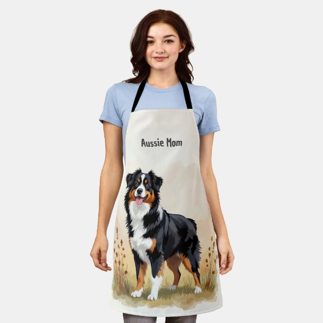 Australian Shepherd Black Tricolor Aussie Dog Apron (Worn)