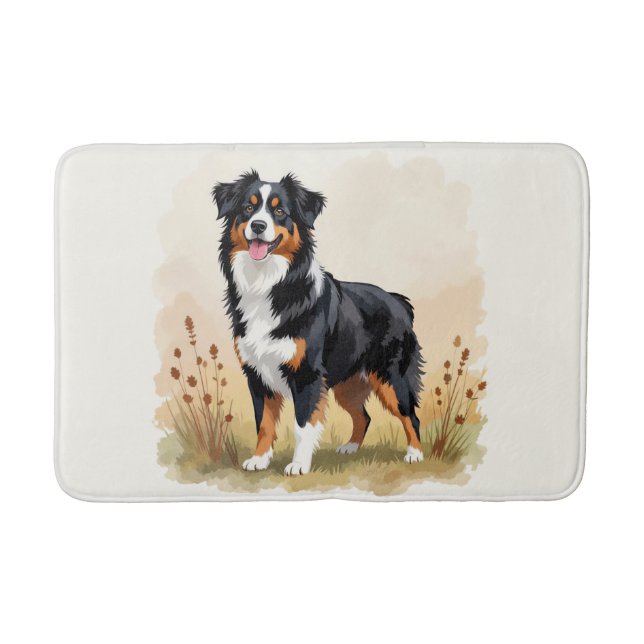 Australian Shepherd Black Tricolor Aussie Dog Bath Mat (Front)