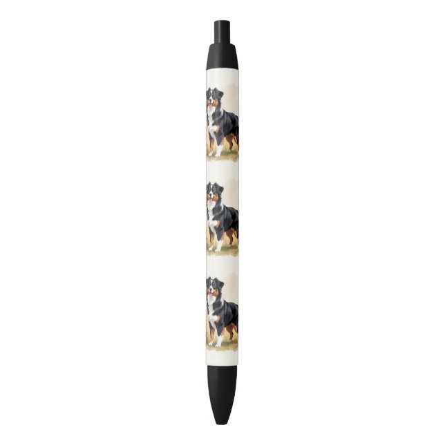 Australian Shepherd Black Tricolor Aussie Dog Black Ink Pen (Front Vertical)