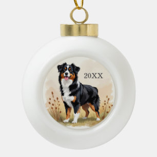 Australian Shepherd Black Tricolor Aussie Dog Ceramic Ball Christmas Ornament