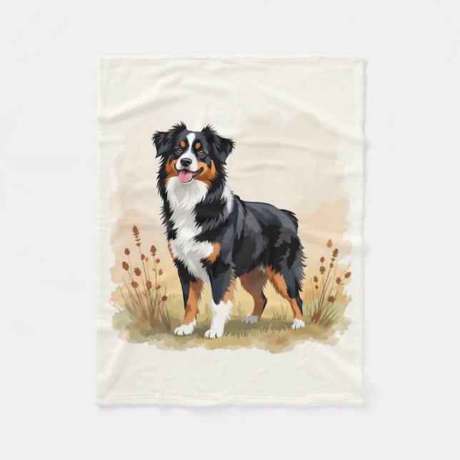 Australian Shepherd Black Tricolor Aussie Dog Fleece Blanket (Front)