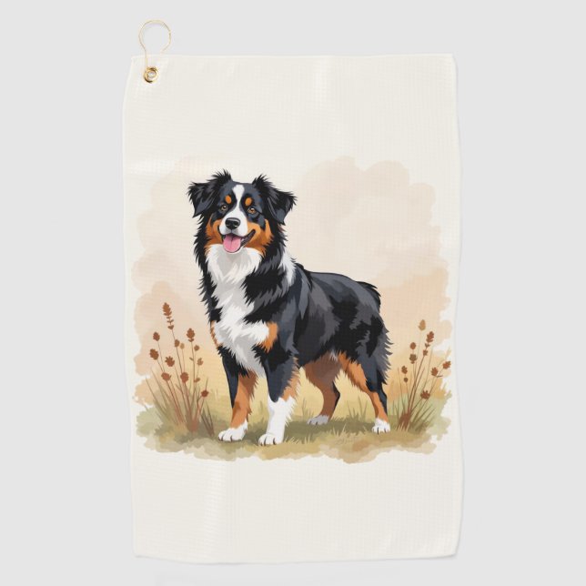 Australian Shepherd Black Tricolor Aussie Dog Golf Towel (Front)