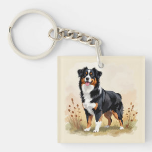 Australian Shepherd Black Tricolor Aussie Dog Key Ring