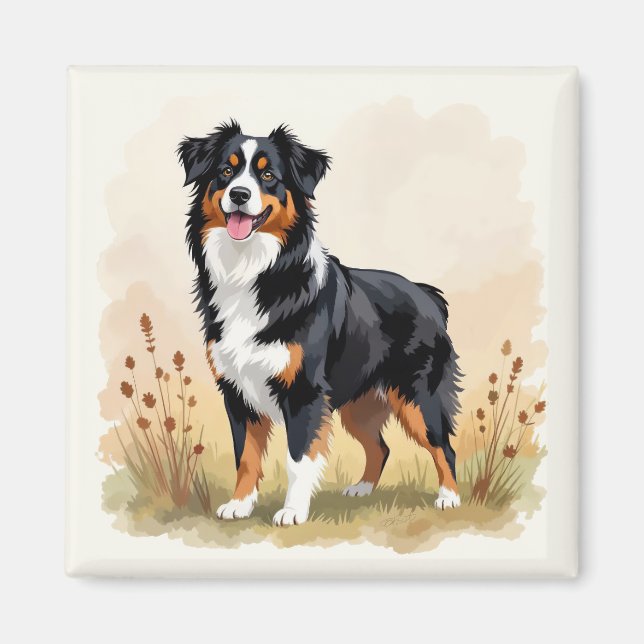 Australian Shepherd Black Tricolor Aussie Dog Magnet (Front)