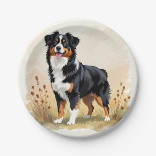 Australian Shepherd Black Tricolor Aussie Dog Paper Plate