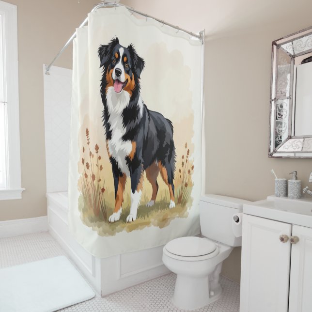 Australian Shepherd Black Tricolor Aussie Dog Shower Curtain (In Situ)