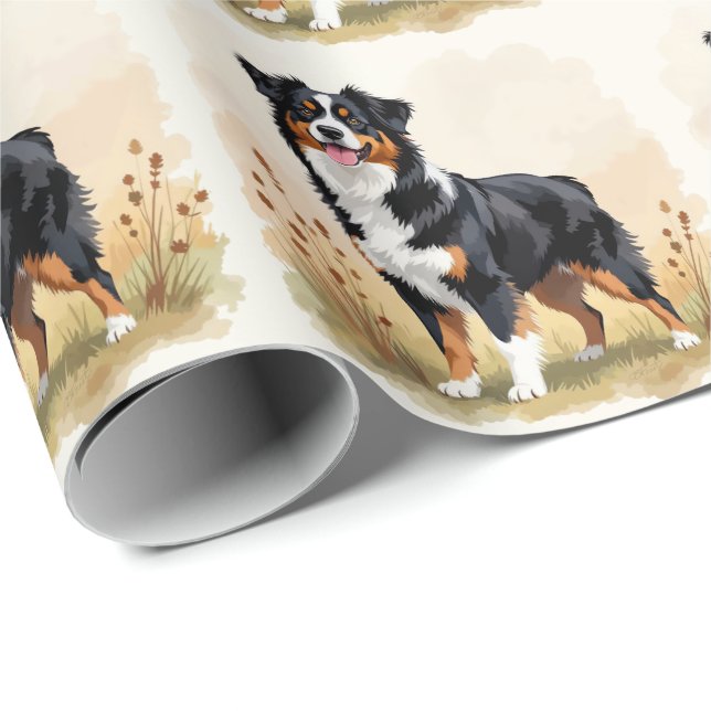 Australian Shepherd Black Tricolor Aussie Dog Wrapping Paper (Roll Corner)