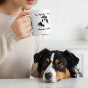  Australian Shepherd Black Watercolor personalise Coffee Mug