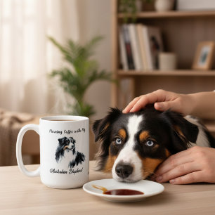  Australian Shepherd Black Watercolor personalise Large Coffee Mug