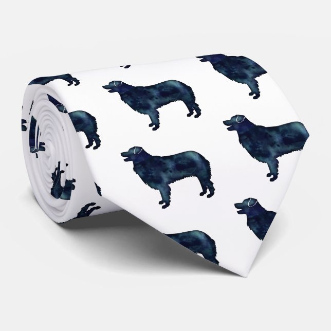 Australian Shepherd Black Watercolor Silhouette Tie (Rolled)