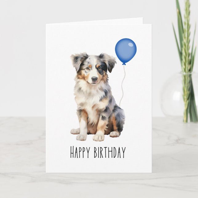 Australian Shepherd Blue Merle Aussie Birthday Card (Front)