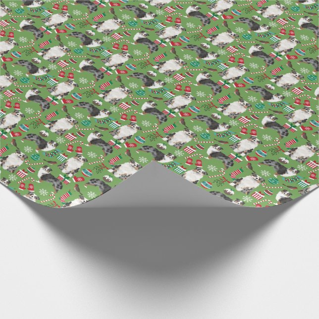 Australian Shepherd Blue Merle christmas holiday Wrapping Paper (Corner)
