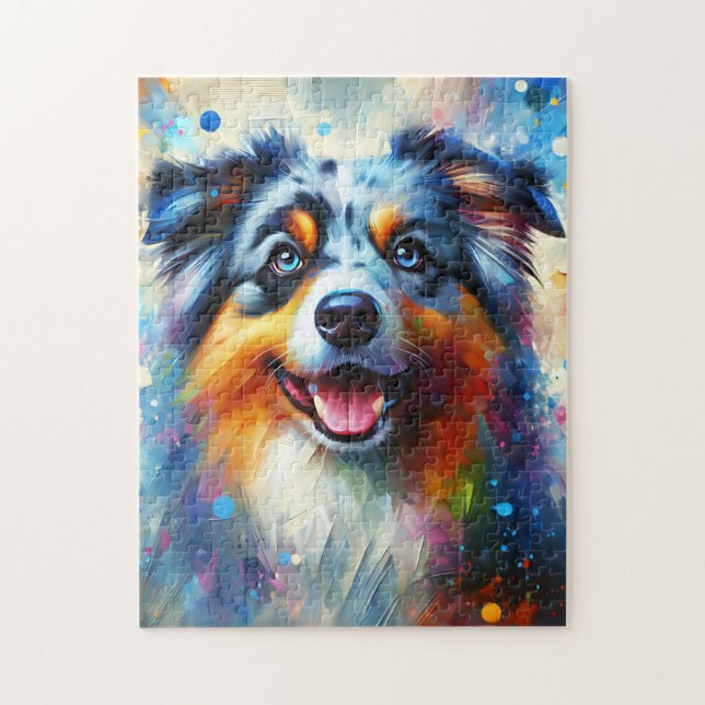 Australian Shepherd Blue Merle Dog Acrylic Print Jigsaw Puzzle (Vertical)