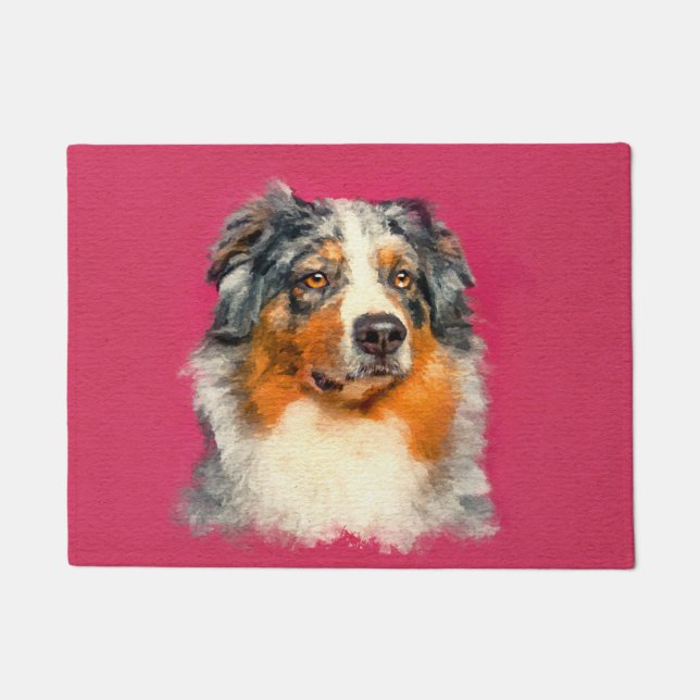 Australian Shepherd - Blue Merle Portrait Doormat (Front)