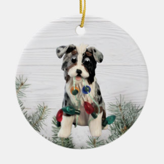 Australian Shepherd Blue Merle Tricolor Ceramic  C Ceramic Tree Decoration