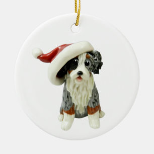 Australian Shepherd Blue Merle Tricolor Ceramic  Tree Decoration