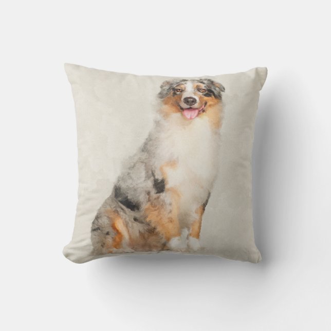 Australian Shepherd - Blue Merle Watercolor Cushion (Front)