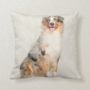 Australian Shepherd - Blue Merle Watercolor Cushion