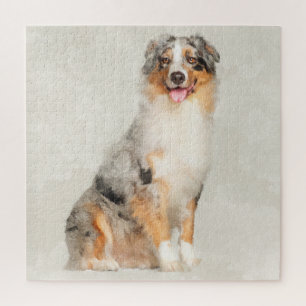 Australian Shepherd - Blue Merle Watercolor Jigsaw Puzzle