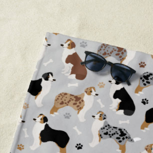 Australian Shepherd Bones and Paws Beach Towel
