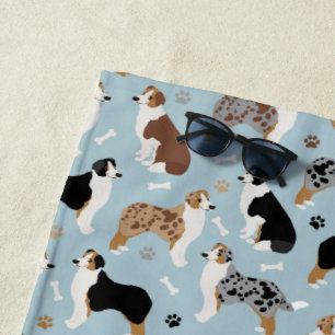 Australian Shepherd Bones and Paws Beach Towel