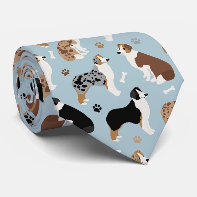 Australian Shepherd Bones and Paws Blue Tie (Rolled)