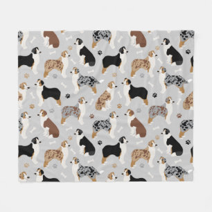 Australian Shepherd Bones and Paws Fleece Blanket