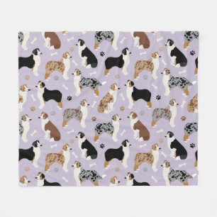 Australian Shepherd Bones and Paws Fleece Blanket