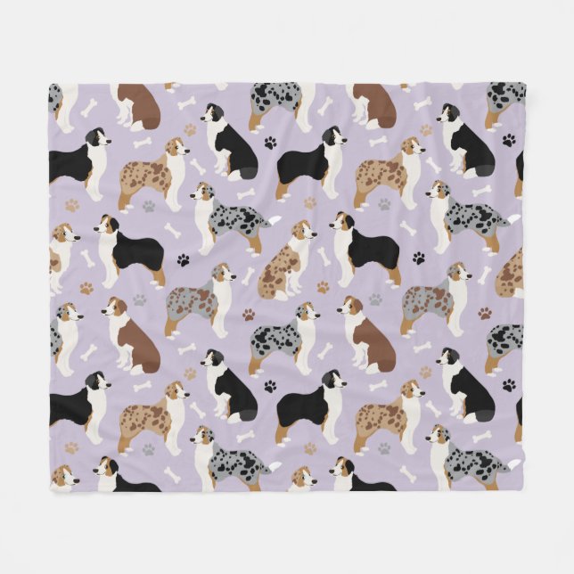 Australian Shepherd Bones and Paws Fleece Blanket (Front (Horizontal))