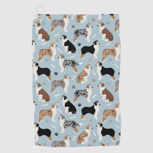 Australian Shepherd Bones and Paws Golf Towel (Front)