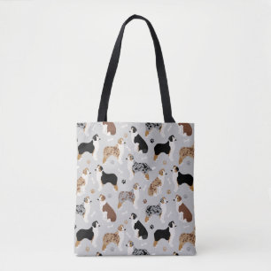 Australian Shepherd Bones and Paws Grey Tote Bag